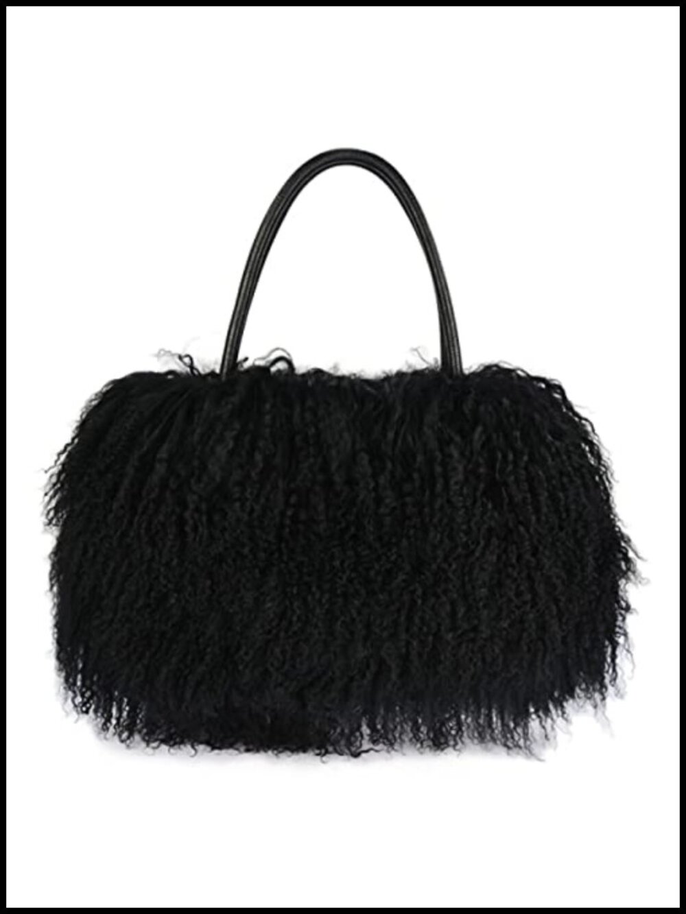 Real Mongolian Lamb Fur Shoulder Bag for Women Luxury Genuine Leather Handle